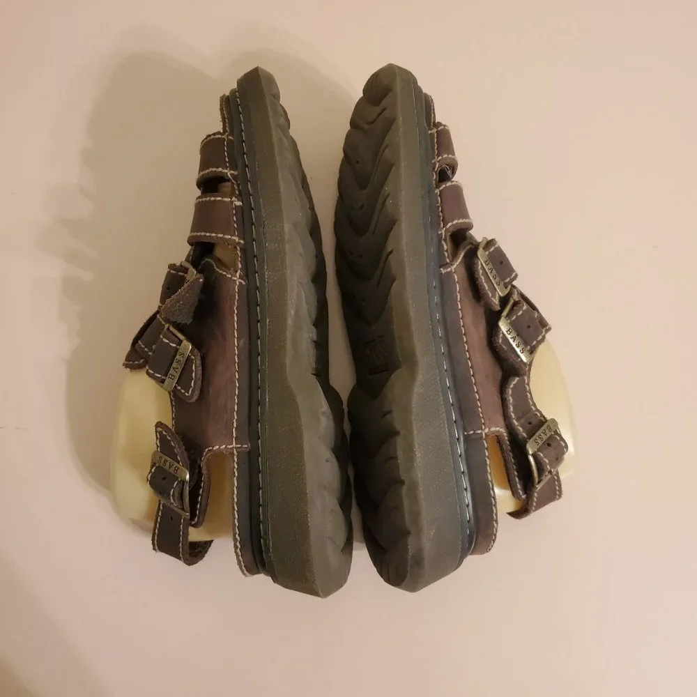 Bass 11 Brown Leather Fisherman Sandals Summer Chunky 90s Y2K Beach Grunge‎